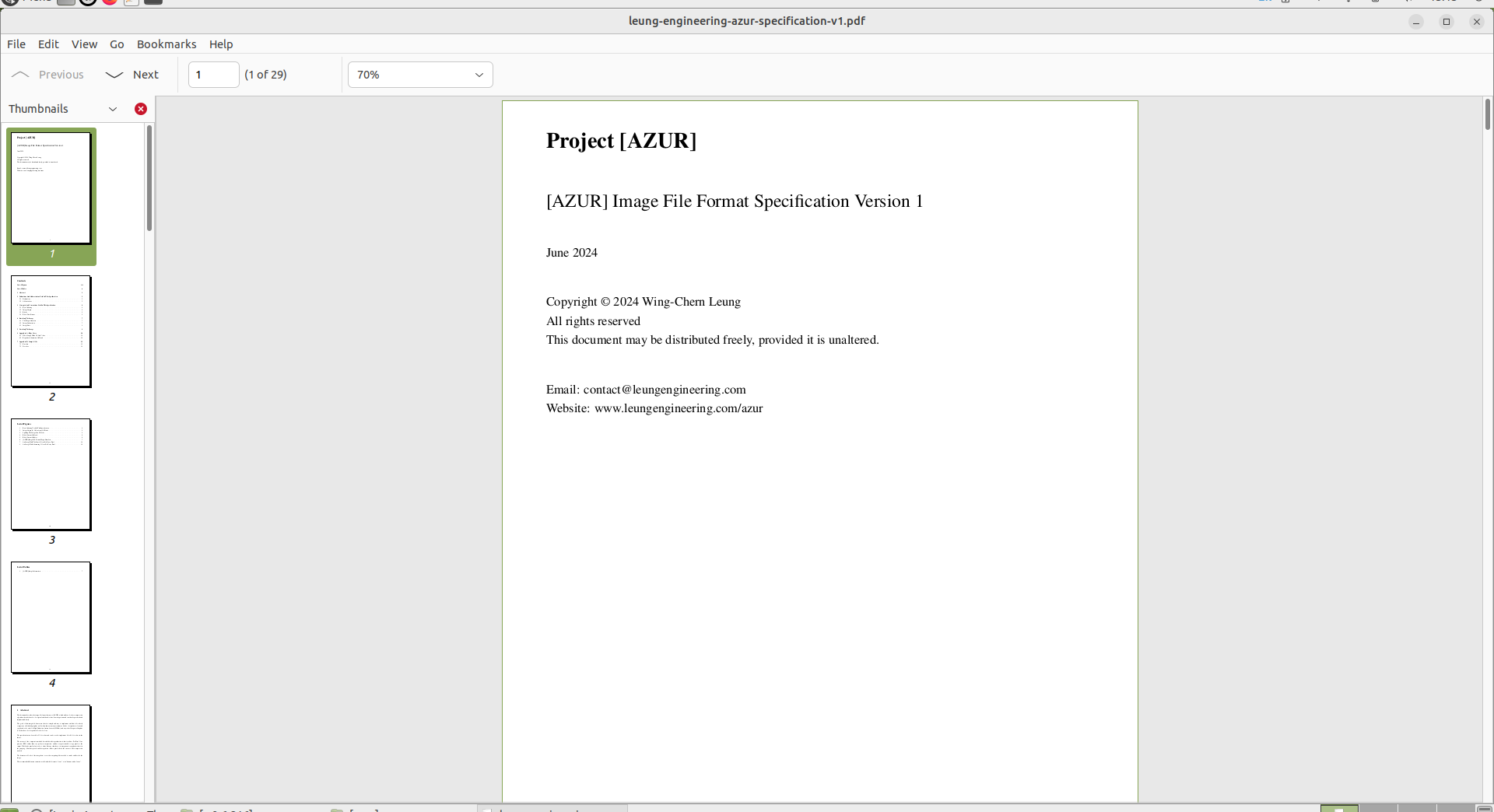 Screenshot of the Project [AZUR] document