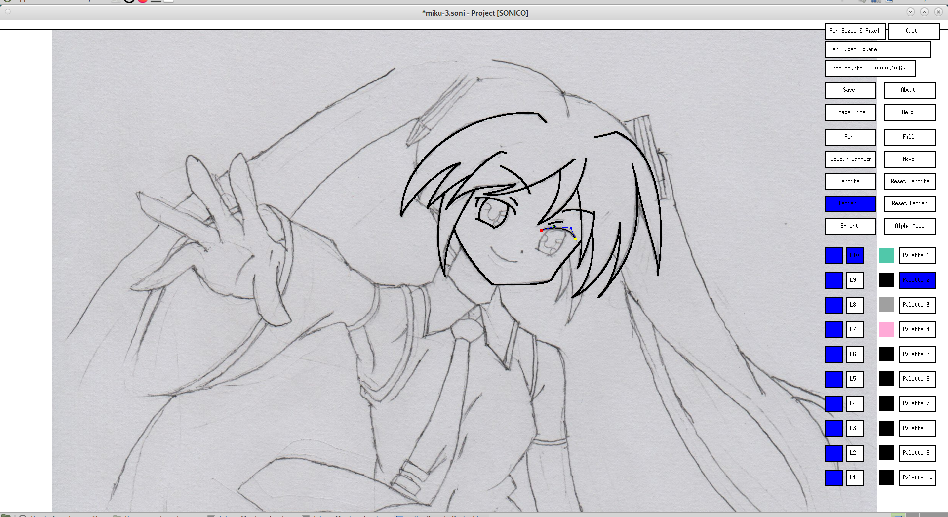 Screenshot of Project [SONICO] curve drawing Hatsune Miku