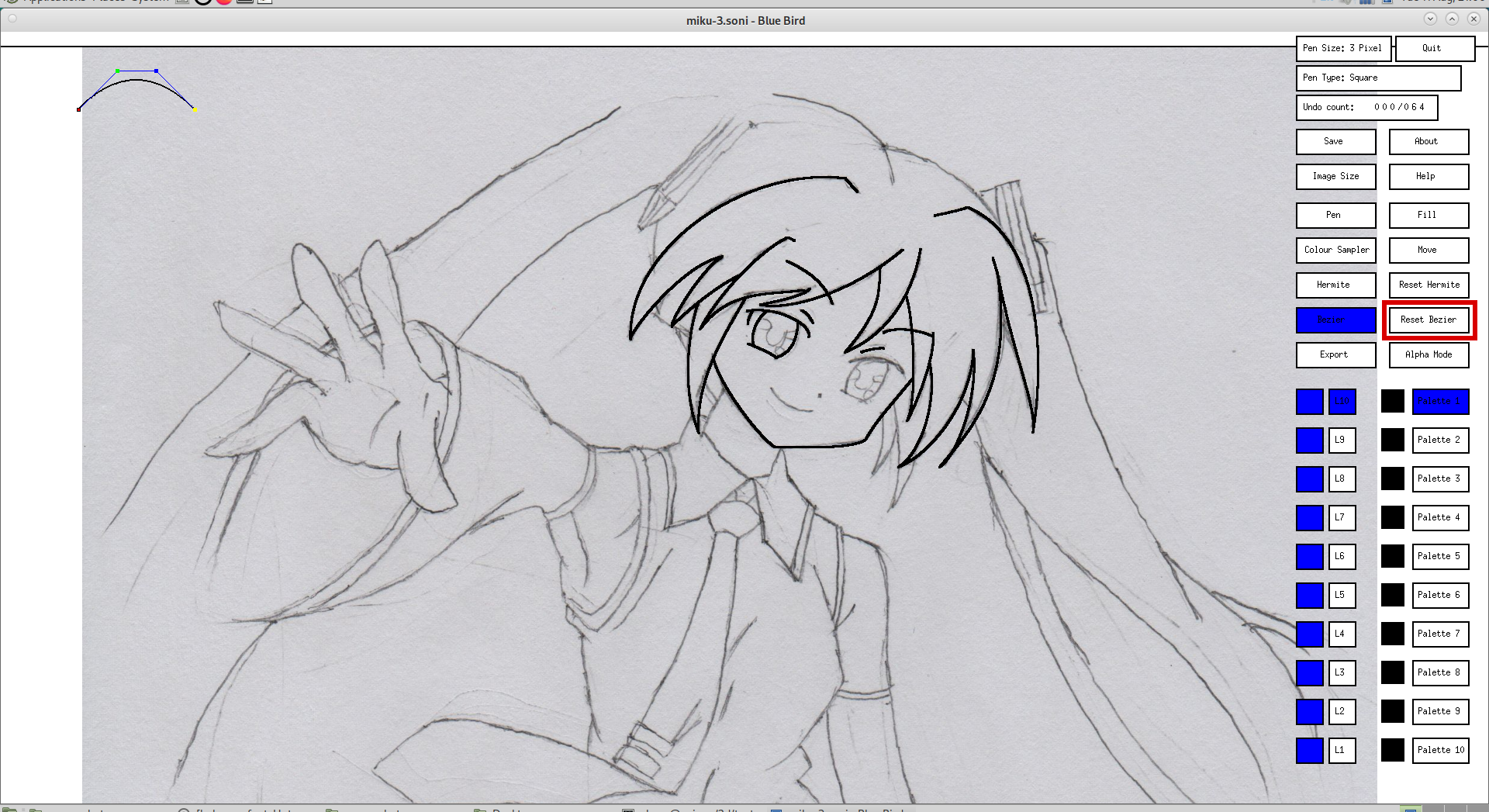 Screenshot of the Reset Bezier button highlighted in Blue Bird