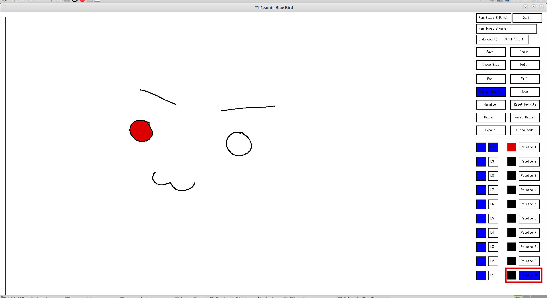 Screenshot of the palette used for colour sampling highlighted in Blue Bird