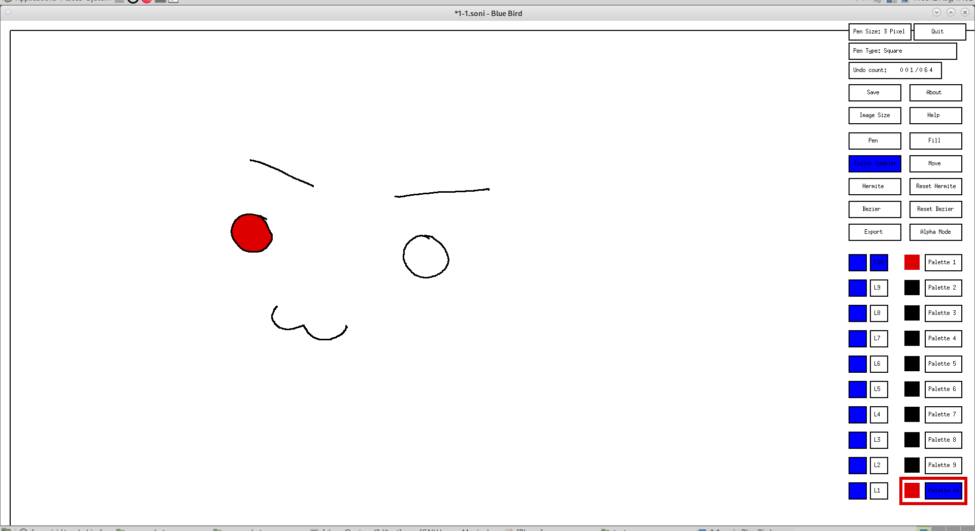 Screenshot of the colour sampled to the current palette highlighted in Blue Bird