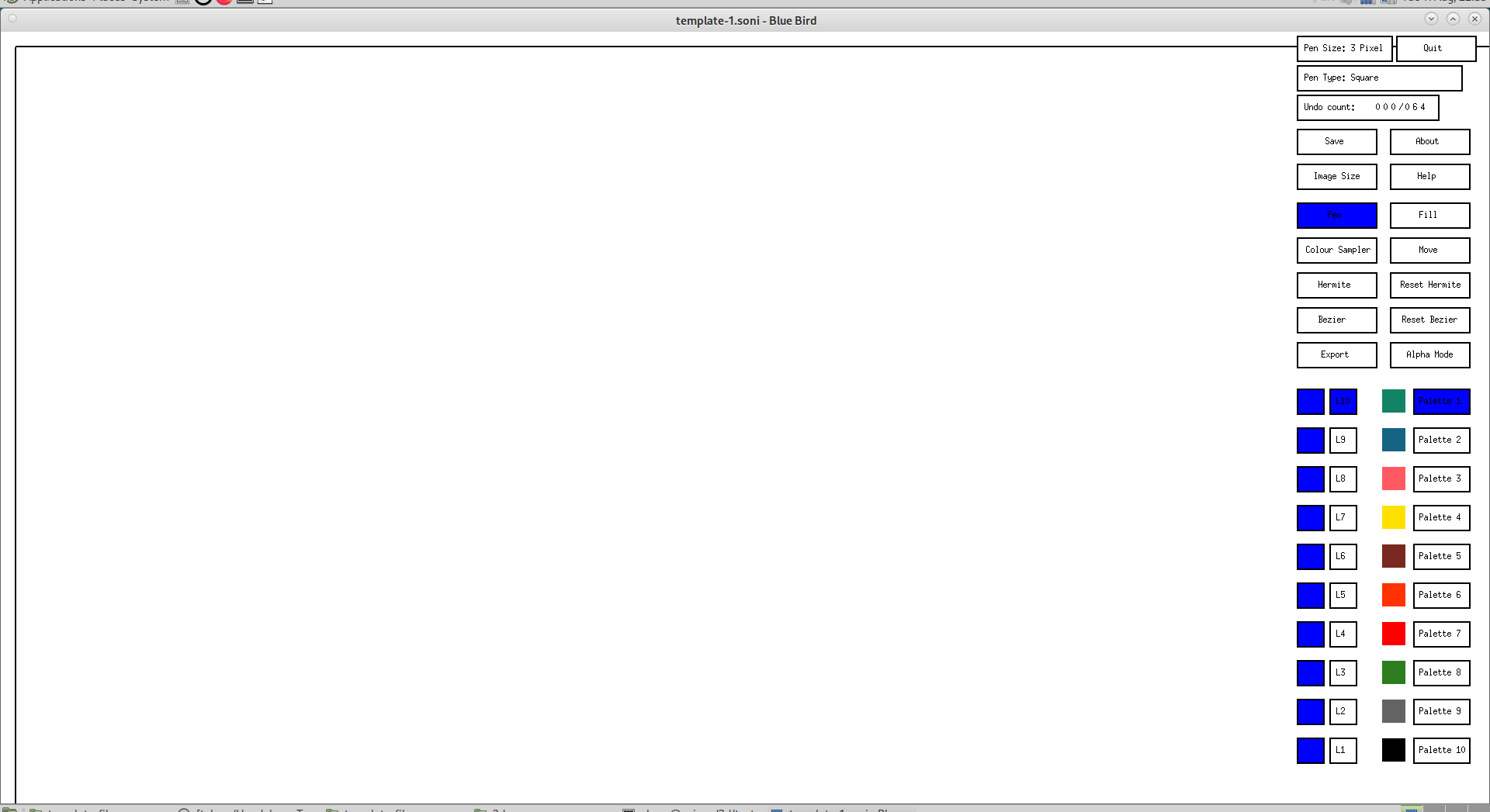 Screenshot of the application window with the chosen colours in the palette